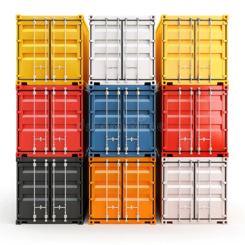 Stack of Colorful Shipping Containers, Global Trade and Logistics. A neat stack of colorful shipping containers, symbolizing international trade and efficient logistics. These containers are crucial for global commerce and represent the seamless movement of goods across borders.