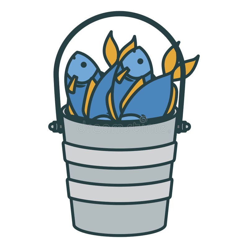 Full Fish Bucket Icon, Outline Style Stock Vector - Illustration