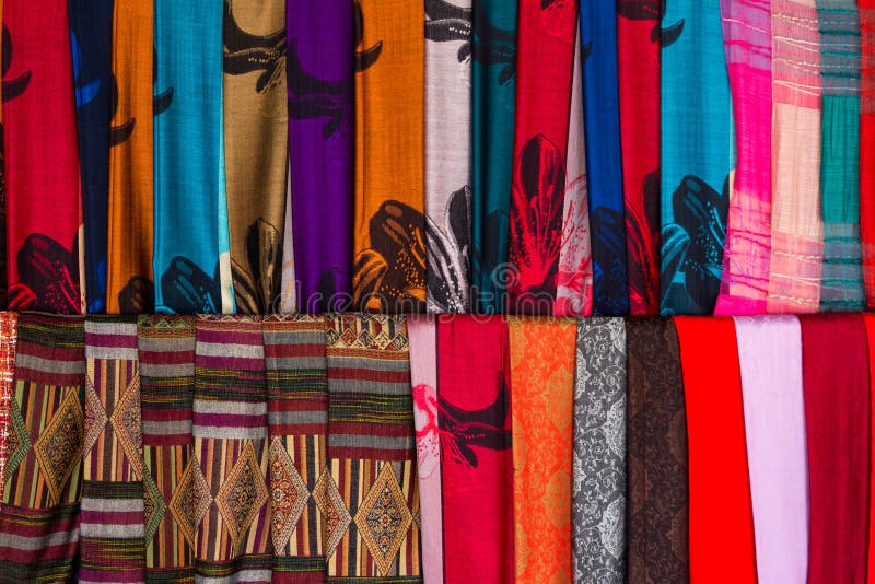 Colorful silk scarfs in the Thai white ethnicity village of Mai Chau in Vietnam