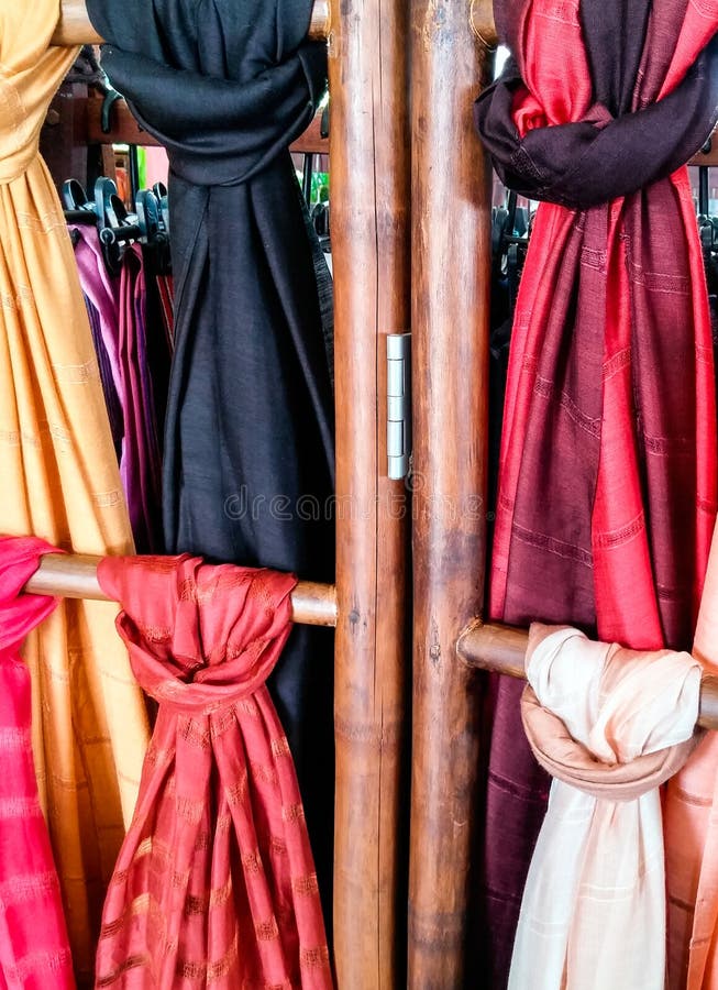 Colorful silk shawls in the Thai gift shop.