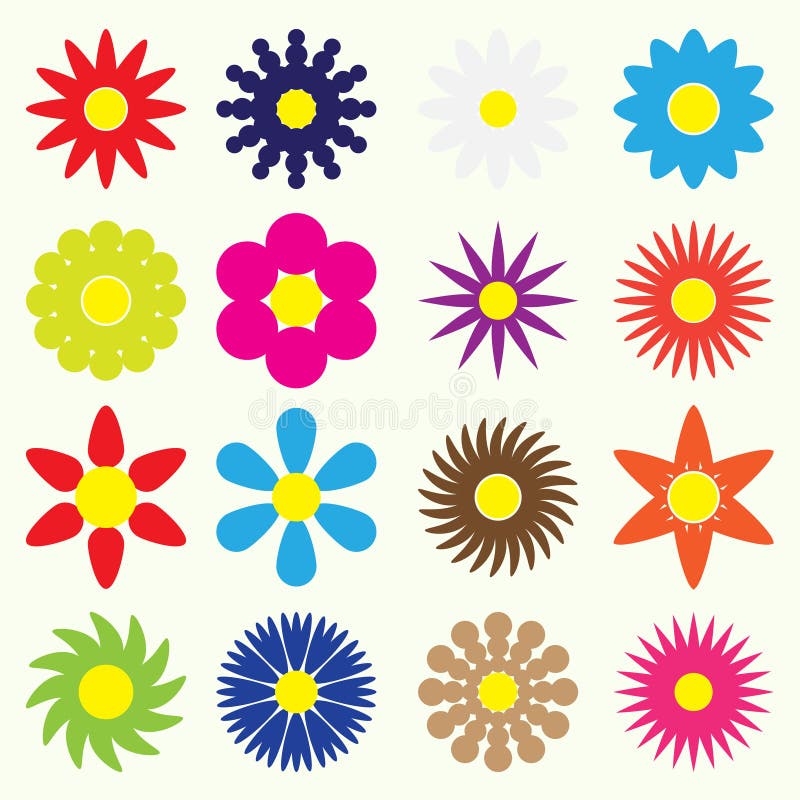 Colorful Simple Retro Small Flowers Set of Symbol Eps10 Stock Vector ...