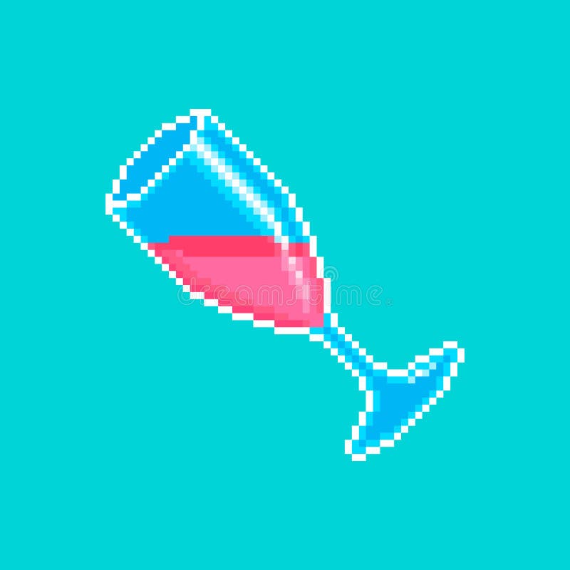 Simple Vector Pixel Art Illustration of Tilted Wine Glass with Wine Inside Stock Vector