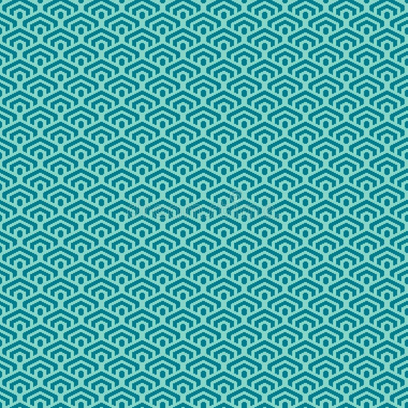 Colorful simple vector pixel art seafoam and jade color seamless pattern of minimalistic geometric scaly hexagon pattern in japanese style