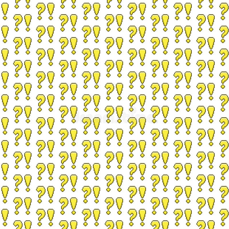 Simple vector pixel art seamless pattern of yellow question mark and exclamation mark royalty free illustration