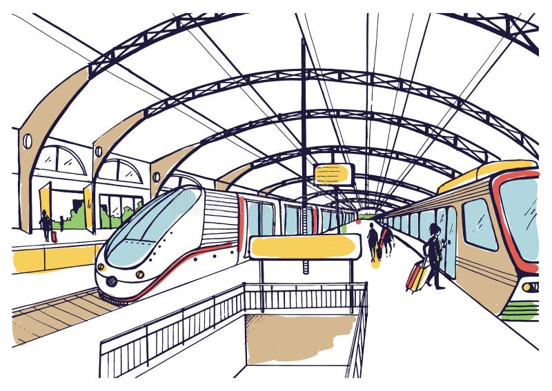 how to draw railway station - YouTube