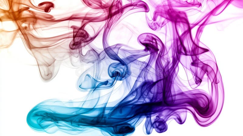 Colorful smoke is billowing and swirling, creating a mesmerizing display of color and movement against a clean white royalty free stock photos