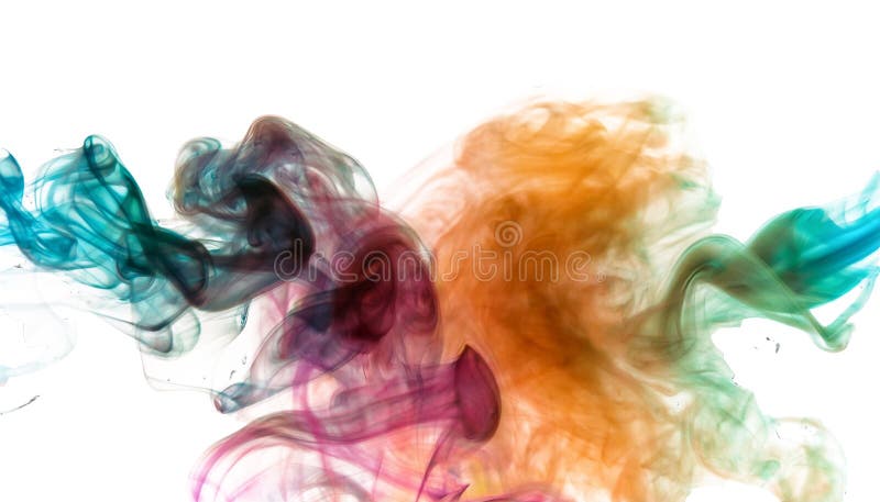 Colorful smoke creating abstract shapes on transparent background stock illustration