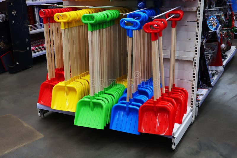 Colorful snow shovels for children