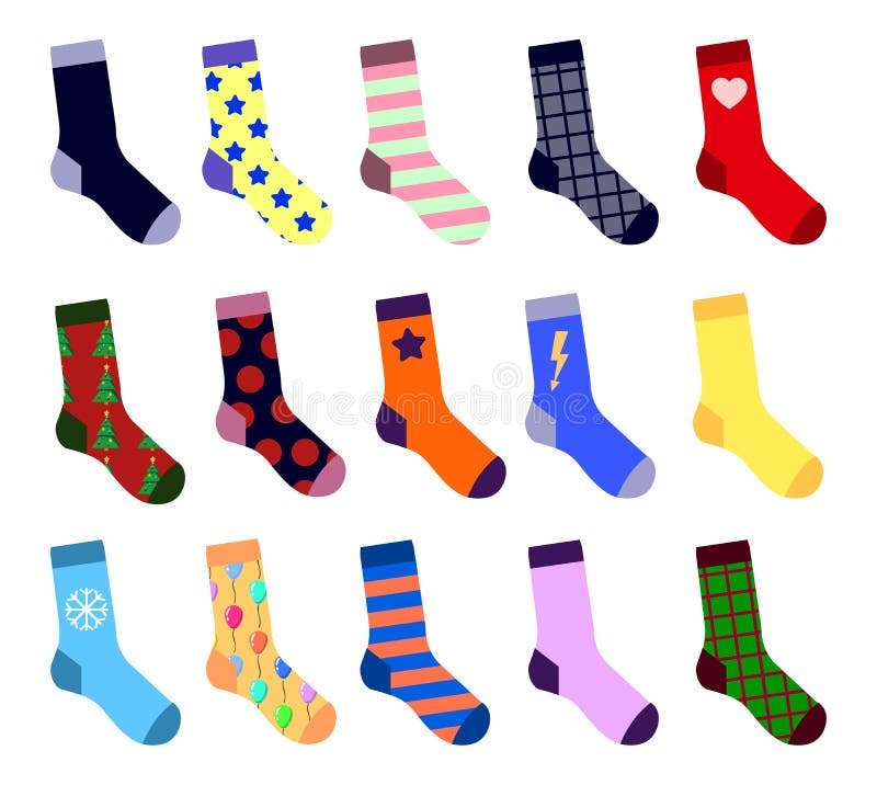 Colorful Socks Set. with Picture. Flat Design Vector Illustration Stock ...