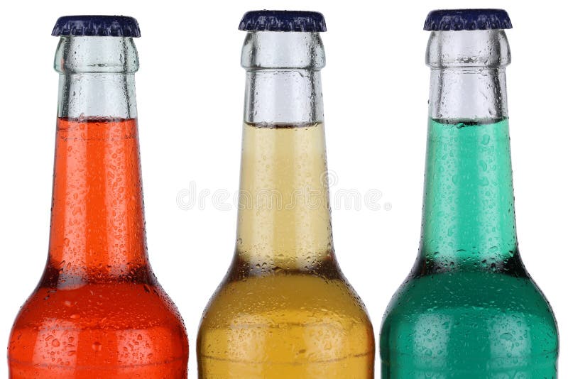 Colorful soda drinks in bottles isolated royalty free stock photography Colorful soda drinks in bottles isolated royalty free stock photography