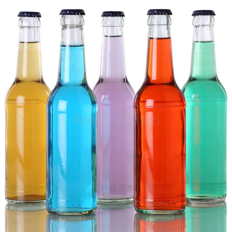 Colorful soda and soft drinks in bottles with reflection stock photos Colorful soda and soft drinks in bottles with reflection stock photos