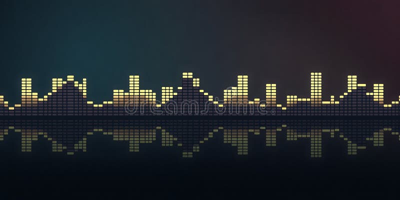 Colorful sound wave visualization with reflections in a dark setting at night vector illustration