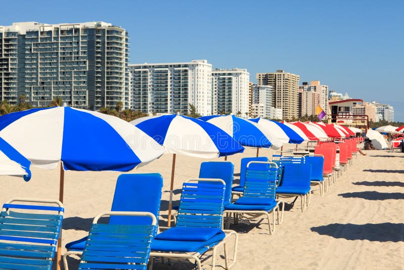 Colorful South Beach Umbrellas and Lounge Chairs Stock Photo Image of