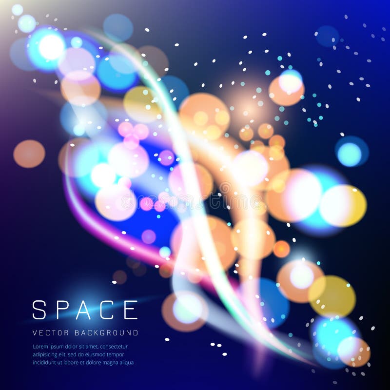 Colorful space background. Blurry abstract bokeh stock illustration