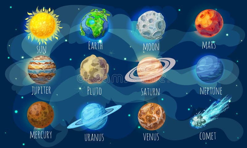 Colorful Space Elements Set stock illustration