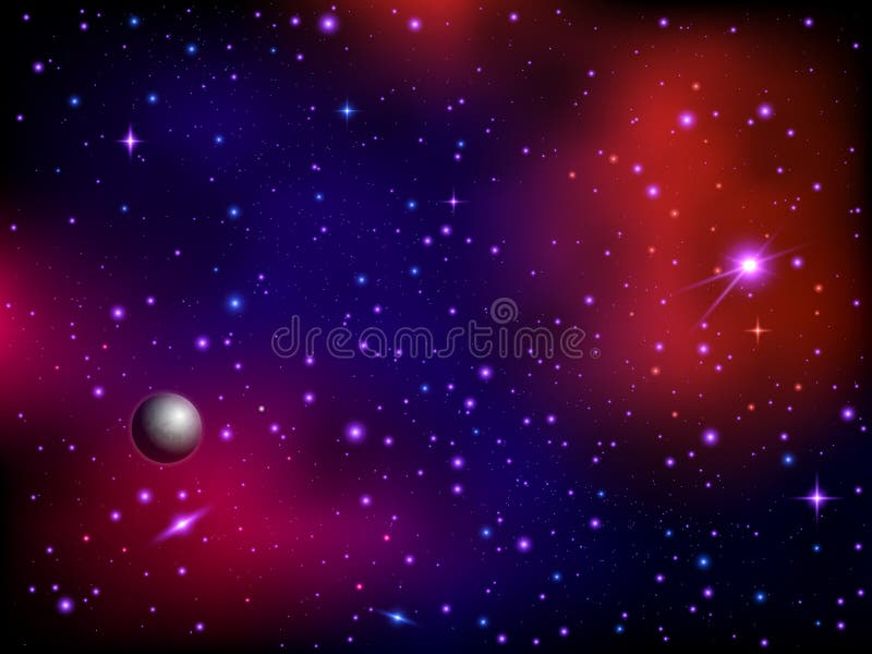Colorful space galaxy background with planet and stars. Milky way and stardust. Artwork background. Color nebula stock illustration