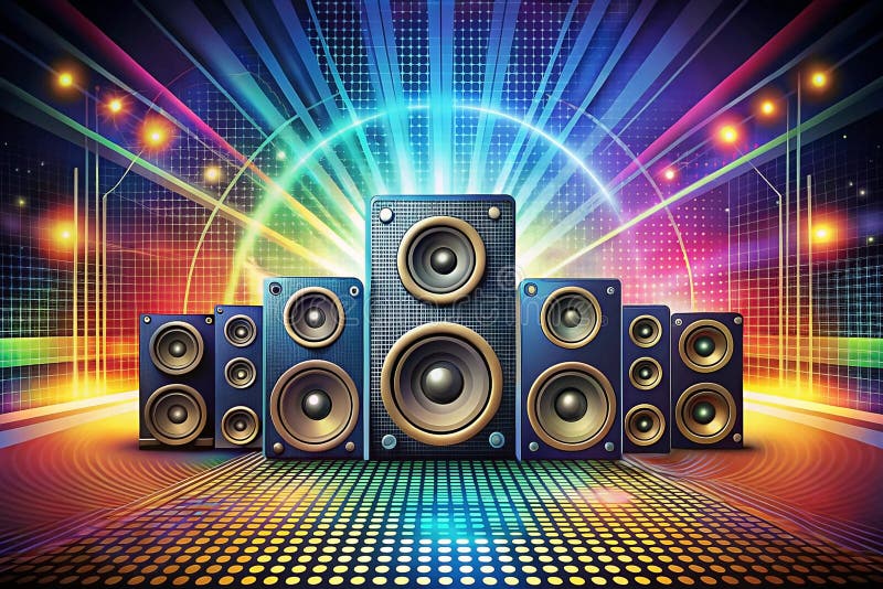 Colorful speakers on stage vibrant music event royalty free stock image