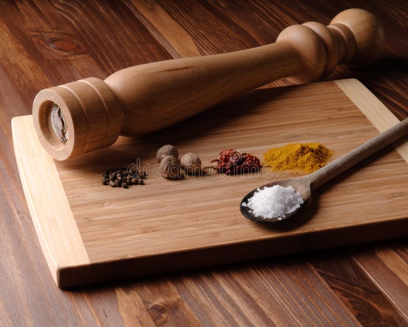 Colorful Spices with Pepper Mill Stock Image Image of wood, stilllife