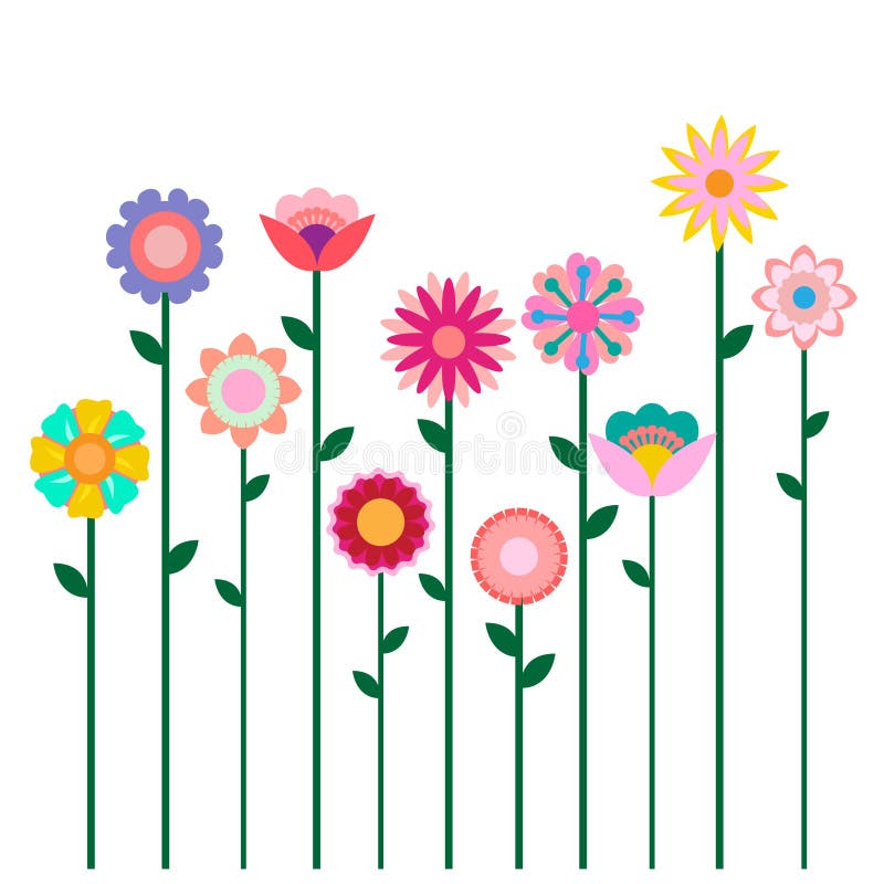 Colorful spring flowers field illustration isolated on white background vector illustration