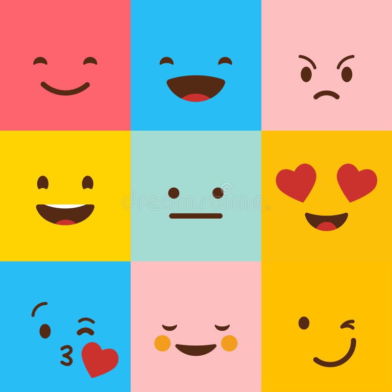 Colorful Square Emojis Set Vector Stock Vector - Illustration of cute ...