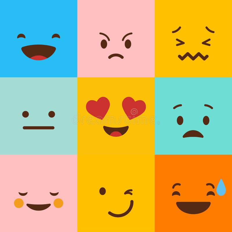 Colorful Square Emojis Set Vector Stock Vector - Illustration of cute ...