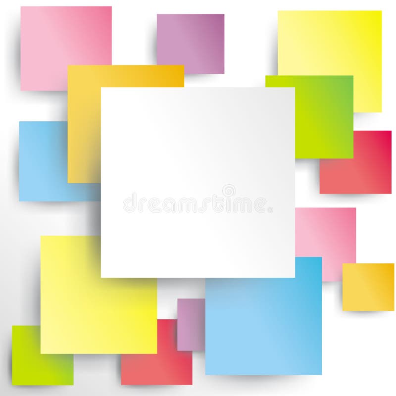 Colorful squares on white paper with shadow