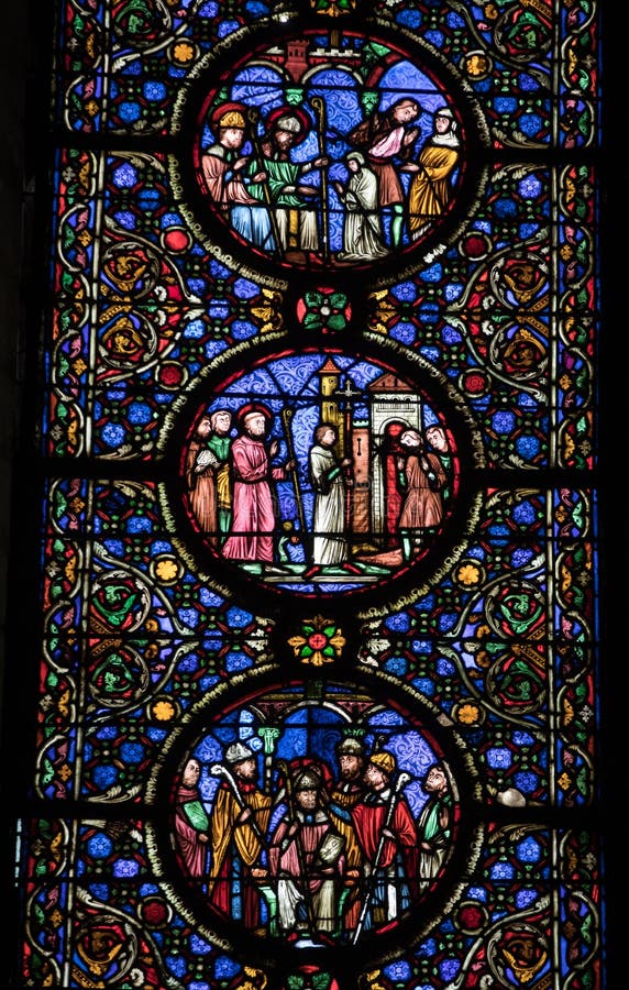 Colorful Stained Glass Windows In Troyes Cathedral Dedicated To Saint Peter And Saint Paul France Editorial Image Image Of Glass Color