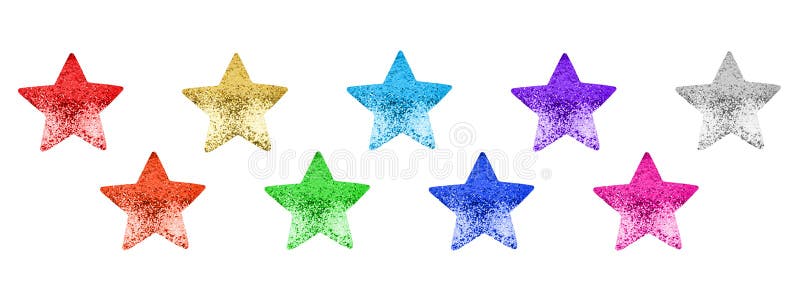 Colorful stars set white background isolated closeup, decorative shiny star shape collection, bright glitter Ð¡hristmas decoration
