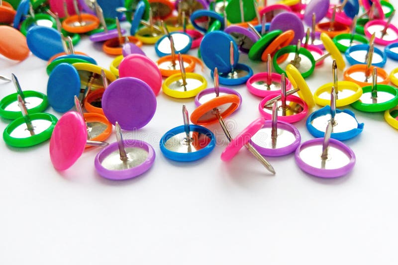 Colorful stationary, back to school, office, business and education concept. School and office supplies paper clips, pins on white royalty free stock photo Colorful stationary, back to school, office, business and education concept. School and office supplies paper clips, pins on white royalty free stock photo