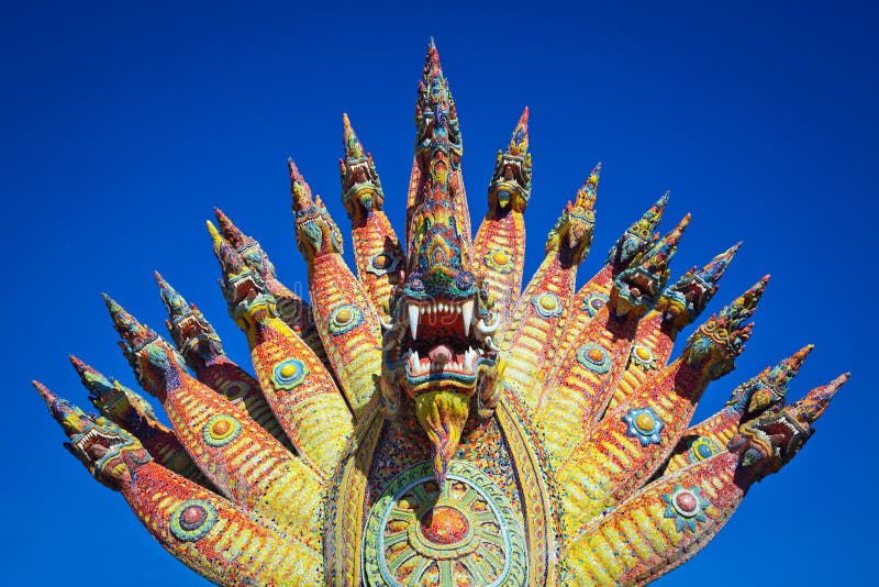 Colorful statue of the King of Nagas or Serpent king in the temple. stock photography