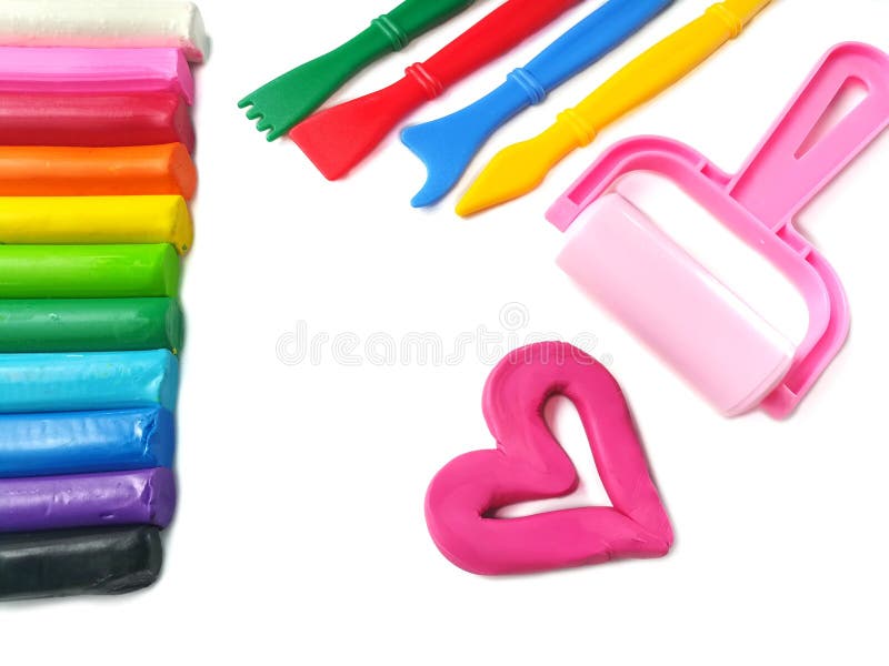 Colorful sticks plasticine clay, heart dough, variety equipment