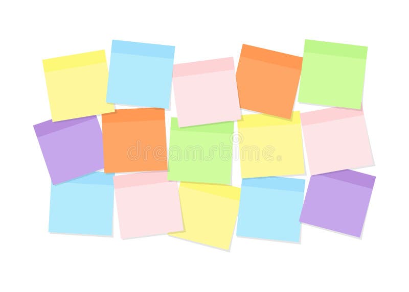 Colorful sticky note paper attached to board for memory notations, messages or tasks isolated on white background. Colorful sticky note paper attached to board stock illustration Colorful sticky note paper attached to board for memory notations, messages or tasks isolated on white background. Colorful sticky note paper attached to board stock illustration