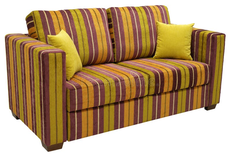 Colorful Striped Sofa Isolated on White Background. on the Couch Yellow