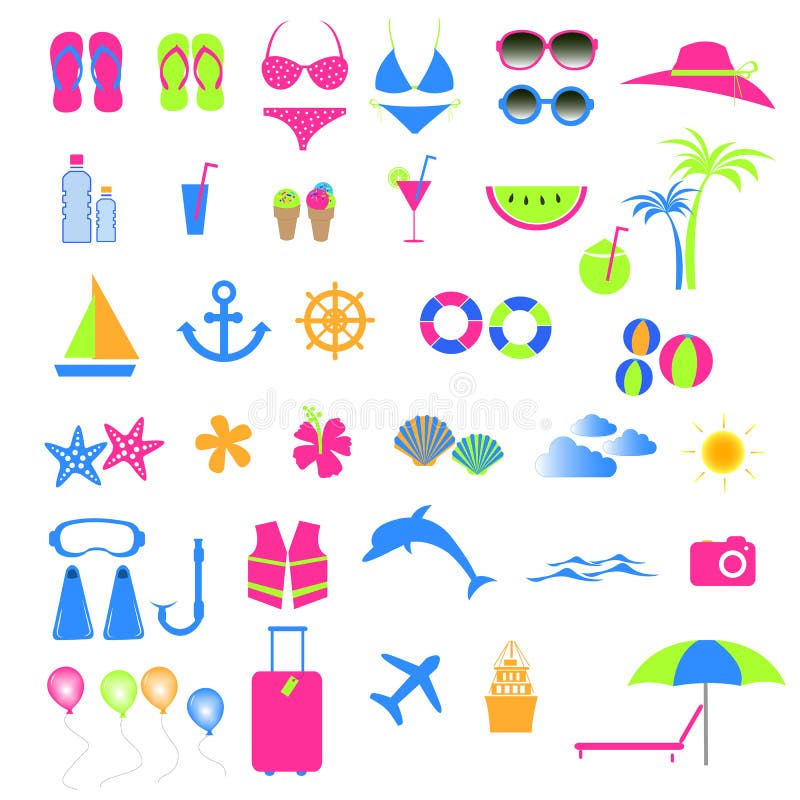 Colorful Summer and Beach Icon Stock Illustration - Illustration of ...