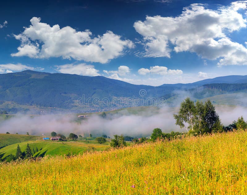 Colorful Summer Landscape in Ountain Village Stock Image - Image of ...