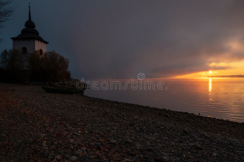 Colorful sunrise over morning lake Liptovska Mara, Slovakia