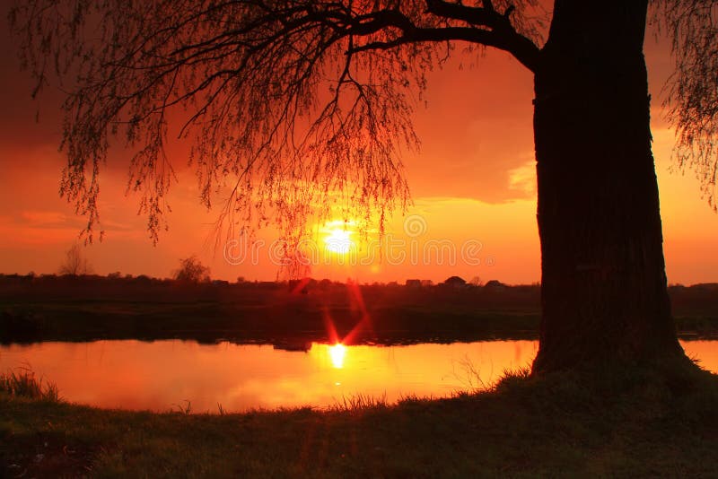 Colorful sunrise on the river