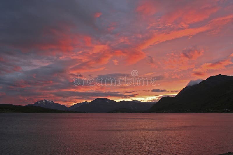 Colorful sunset over the norwegian sea