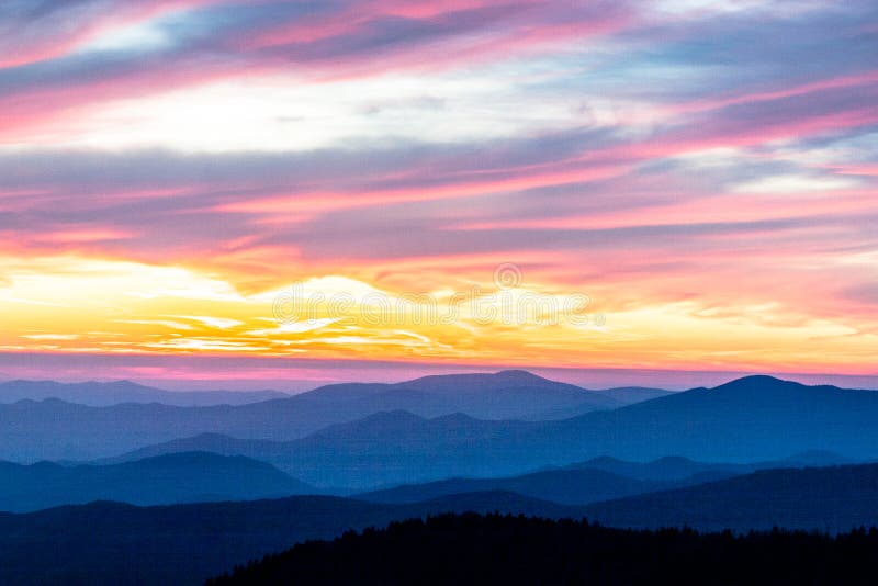 Colorful sunset in the Great Smoky Mountains in Tennessee.