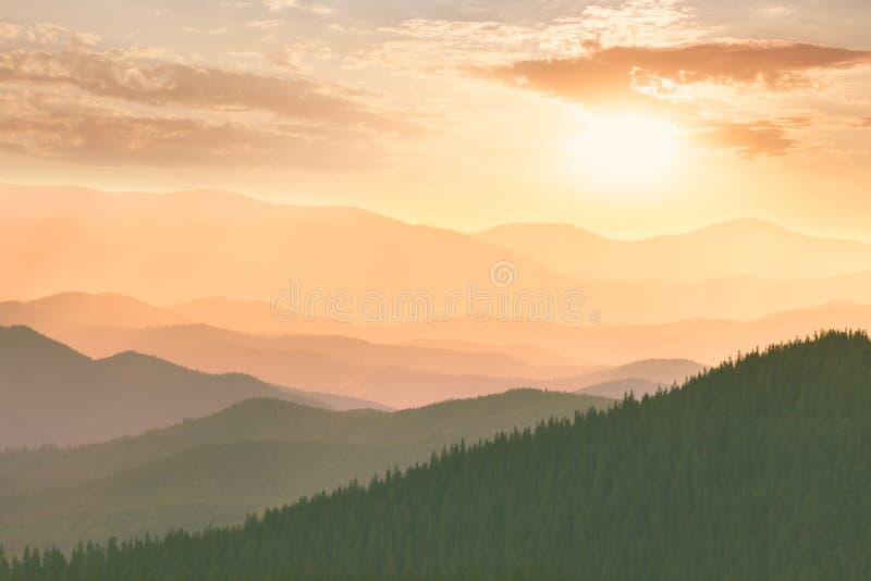 Colorful Sunset in the Mountains, hills, sun and sky