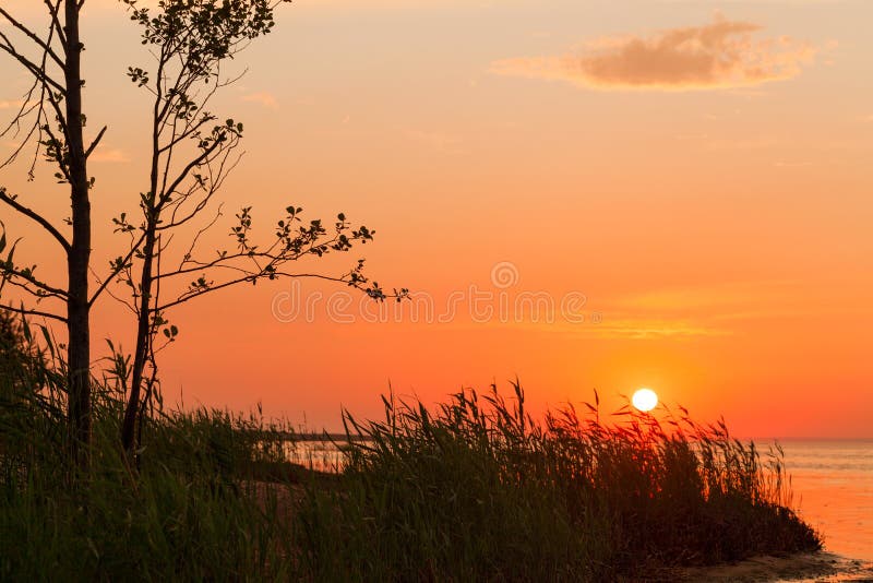 Colorful sunset over Gulf of Finland, summer night