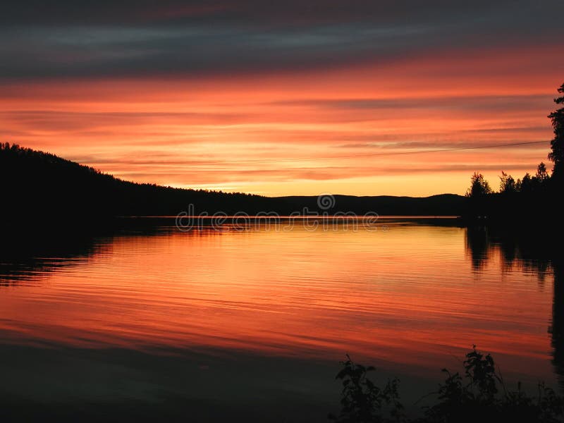 Colorful sunset over lake