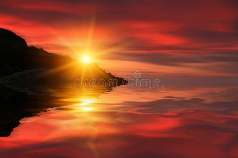 Colorful sunset over the ocean beach