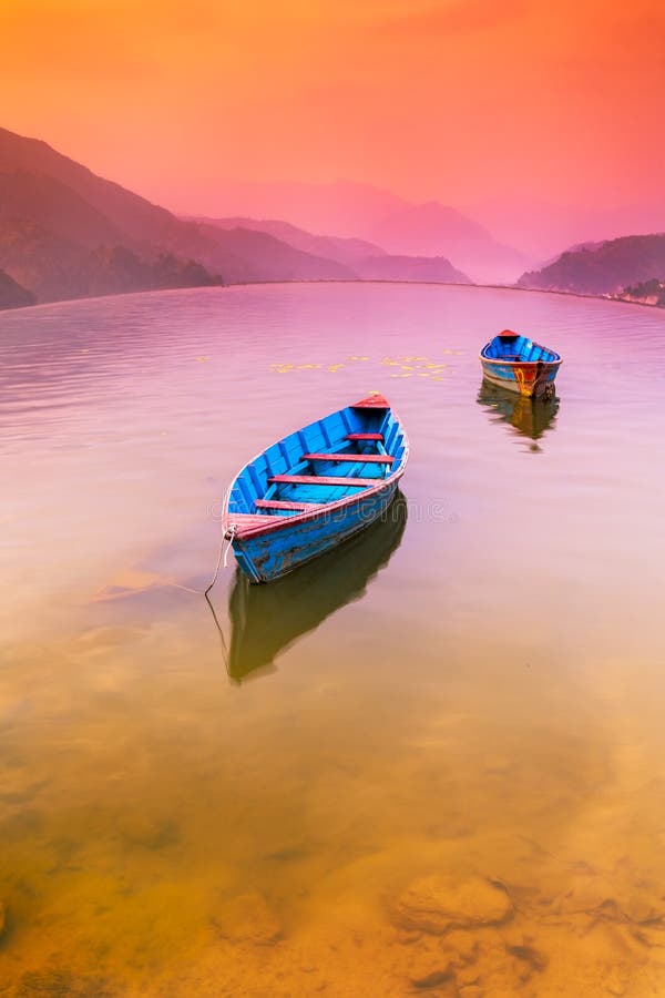Colorful Sunset in Pewa Lake Pokhara Nepal stock photo Colorful Sunset in Pewa Lake Pokhara Nepal stock photo