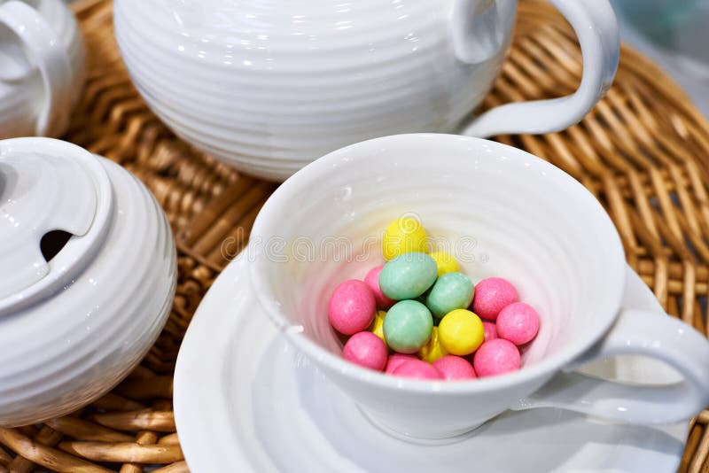 Colorful Sweet Jelly Beans Porcelain Mug Table Stock Photos Free