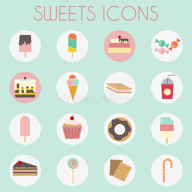 Colorful Sweets Icons Set, Bakery Ice Creams