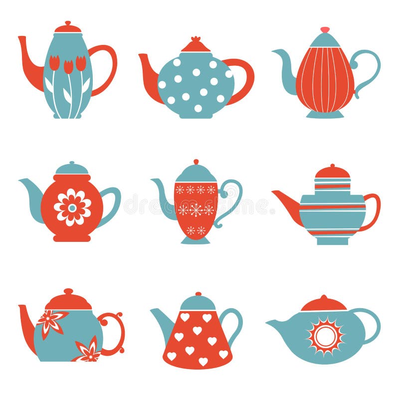 Colorful tea pots collection royalty free illustration Colorful tea pots collection royalty free illustration