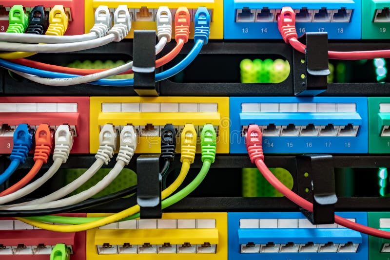 Colorful Telecommunication Colorful Ethernet Cables Connected to the Switch in Internet Data Center royalty free stock photos