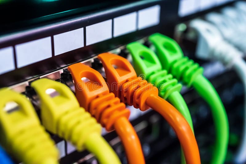 Colorful Telecommunication Colorful Ethernet Cables Connected to the Switch in Internet Data Center royalty free stock photos