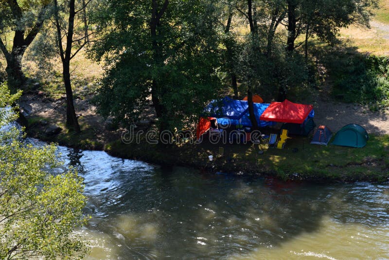 Tents at River in Remote Yukon Taiga Wilderness Stock Image Image of